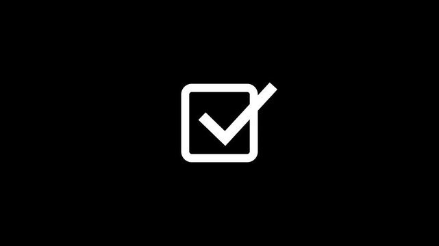 check mark animation on black background. Glossy symbol of approval, success and confirmation for apps, mobile design, social media, notifications and user interface project