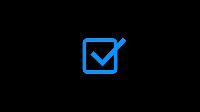 check mark animation on black background. Glossy symbol of approval, success and confirmation for apps, mobile design, social media, notifications and user interface project