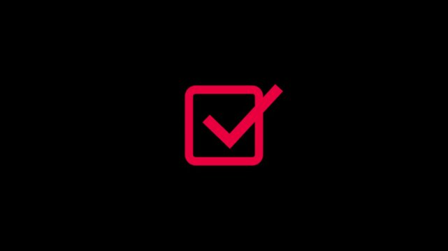 check mark animation on black background. Glossy symbol of approval, success and confirmation for apps, mobile design, social media, notifications and user interface project