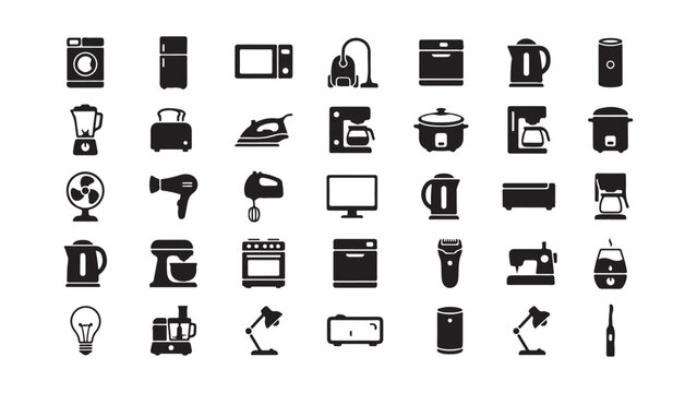Home Electronics and Domestic Appliance Vector Icons