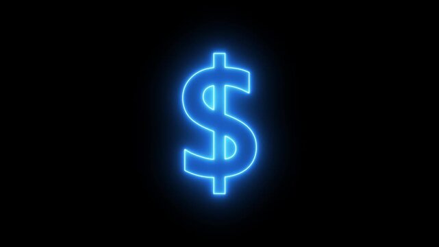 Dollar currency symbol in neon style with colorful variations in rows of glowing lights. Central green icon surrounded by red, blue, purple, and orange designs.