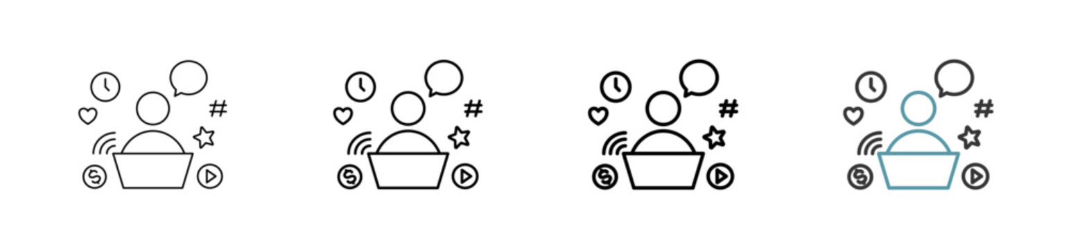 Outline style content creator icon set. Available various sizes