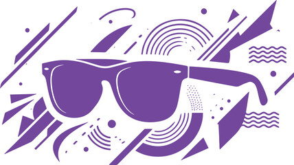 Stylish purple sunglasses vector illustration, modern eyewear design, abstract geometric shapes, vibrant graphic resource for fashion and summer themes isolated PNG with Transparent Background © Abida
