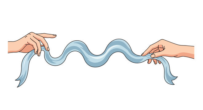 Hands holding decorative ribbon in cartoon style