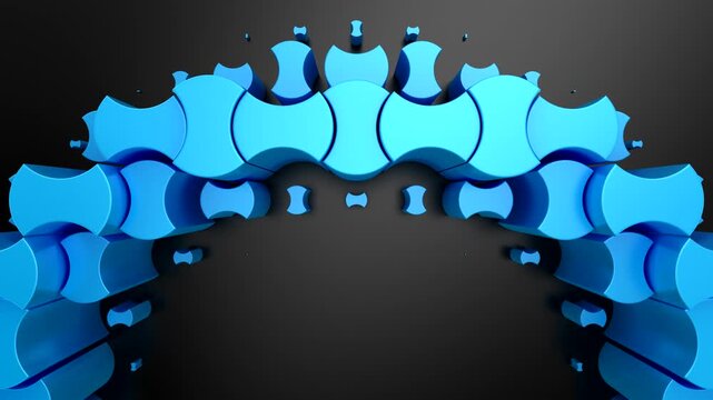 Geometric Shapes Form a Wave. Abstract motion, two color, 3d rendering, 4k resolution

