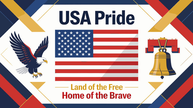 USA Pride: Land of the Free, Home of the Brave, featuring the American flag, an eagle, and the Liberty Bell.