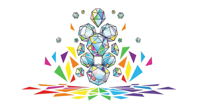 Colorful geometric crystal pattern with abstract polygonal shapes in prism design