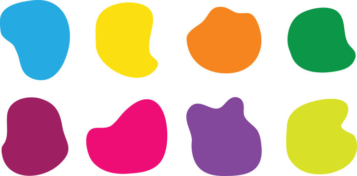 Colorful blobs in various shapes and hues on white background