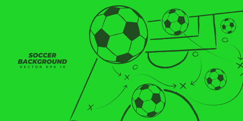 Obraz premium Dynamic soccer sports background, football banner with illustration of a tactical scheme pattern of a football game