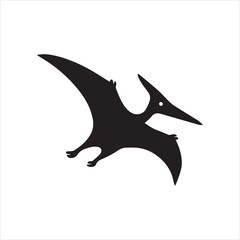 Pteranodon silhouette in minimalist black on white background dinosaur prehistoric © CHONDON