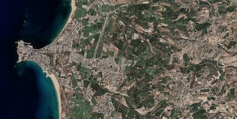 Fototapeta premium Tyre Lebanon Coastal City Satellite Image, Mediterranean Peninsula