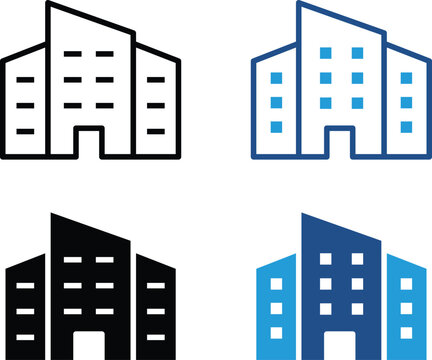 Office building icon representing business, corporate company and commercial real estate. Symbol of headquarters, enterprise, organization and urban architecture.