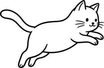 Cute cartoon cat jumping, outline drawing, playful kitten, black and white, minimalist illustration © kumara