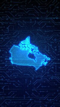 4K Resolution, Canada Country Digital Electric Futuristic Technology Map, Suitable for Tech events, Science, Politics, Elections, News and Sports Events