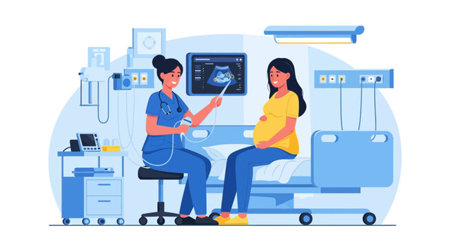 Maternity Sonogram: Expectant Mother Undergoes Medical Examination in Clinical Environment