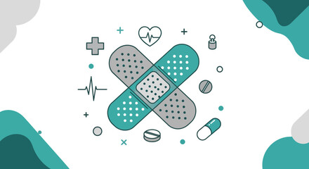 Fototapeta premium Medical Bandages And Healthcare Icons For Recovery And Wellness Concepts