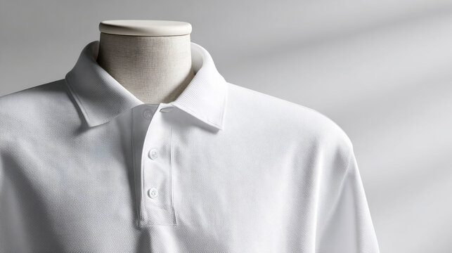 White polo shirt mannequin short sleeve button collar plain fabric display