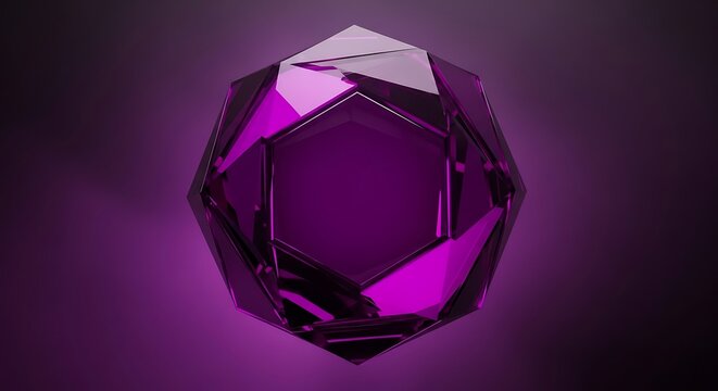 Futuristic Geometric Purple Polyhedron with Glowing Edges.