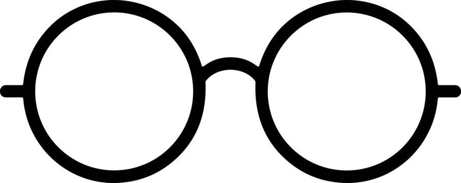 Round Glasses Icon Vector - Simple Black Outline Spectacles on White Background
