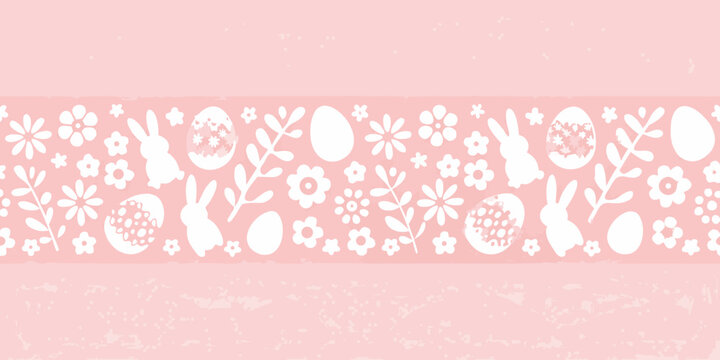easter decorative border with bunnies eggs flowers