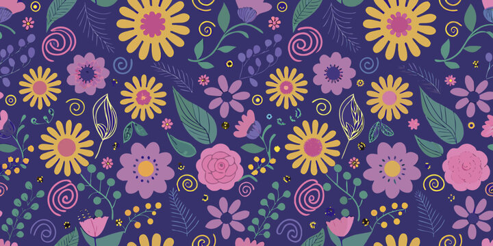 floral pattern on dark blue background flowers