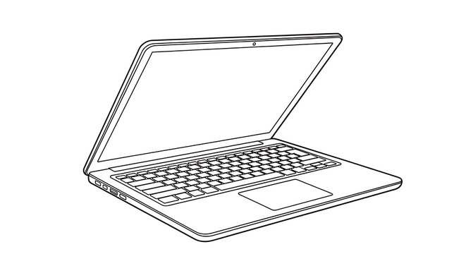 Modern Open Laptop Computer Line Art Illustration.