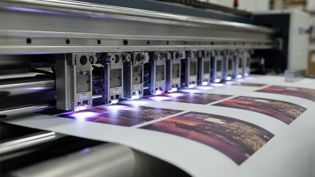 Sideview of inline scanners using UV light to detect subtle color shifts and print defects on industrial printing equipment