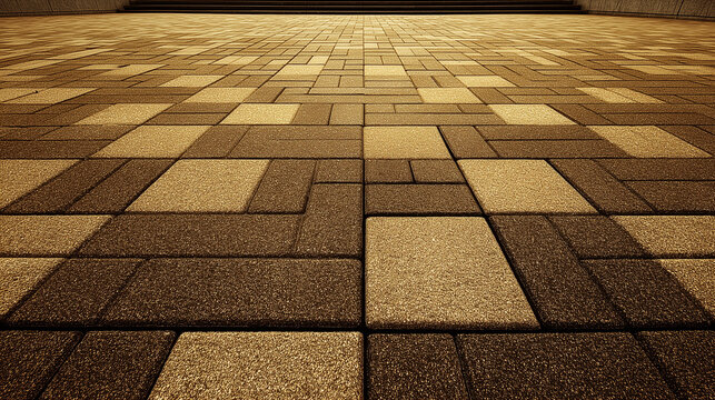 Golden rectangular pavement pattern receding to horizon