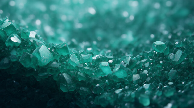 Emerald crystal fragments glowing in macro texture