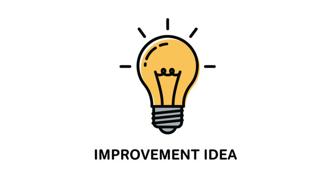 Bright Yellow Light Bulb Icon with the text "IMPROVEMENT IDEA" - Concept of Innovation