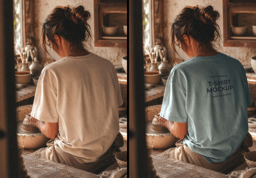 Pottery Studio Back View T-Shirt Mockup