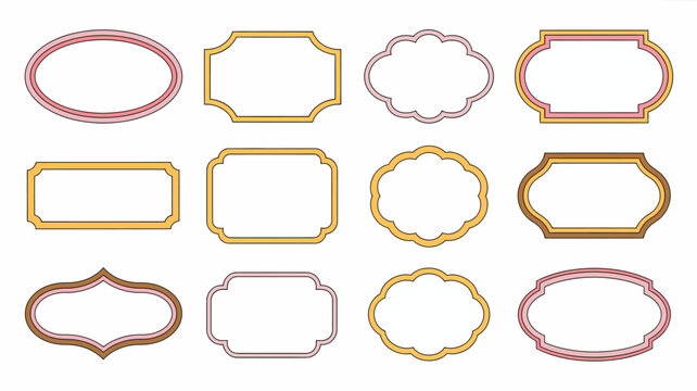 collection of twelve decorative frames vector frame art illustration border design ornamental shapes ellipse rectangle cloud oval geometric patterned borders elements