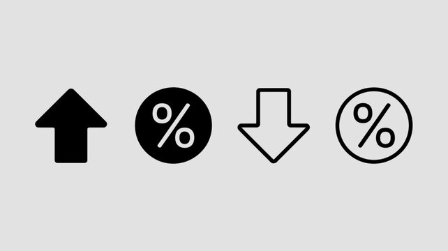 percentage and arrow icons flat black and white symbol increase decrease finance statistics data analysis graph chart business economy accounting rate