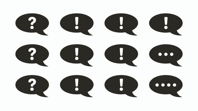 speech bubble icons flat black on white background dialogue communication message talk chat question exclamation dots vector graphic design interface conversation