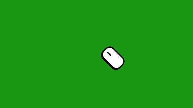 Animated computer mouse cursor icon on green screen background for user interface, navigation, and technology projects.