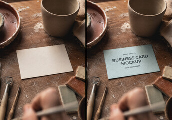 Business Card in Pottery Studio Desk Mockup