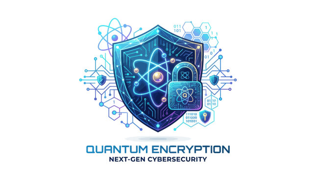 Digital cybersecurity shield with futuristic quantum computing circuits