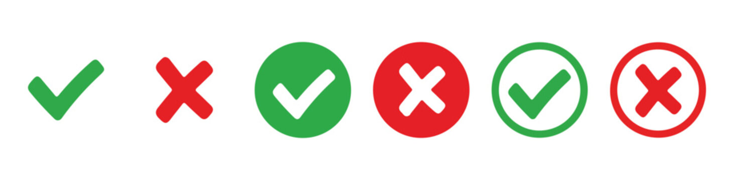 green check mark and red cross mark icons on transparent background for status indication.