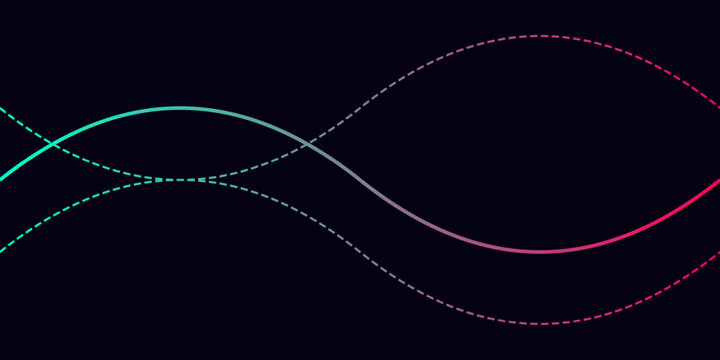 Abstract wave patterns with dashed and solid lines in colorful gradient aesthetic.