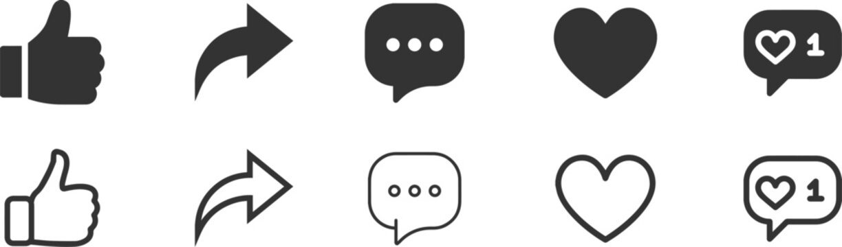 Social media icons and engagement symbols