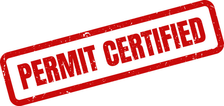 Red Permit Certified Rubber Stamp on White Background Indicating Approval, Validation, and Completed Status