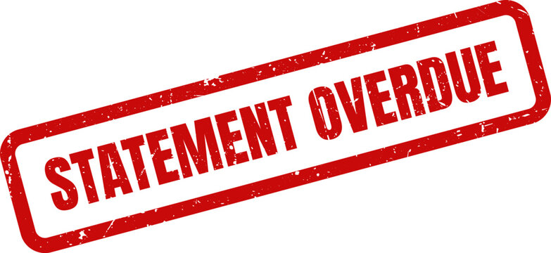 Red Statement Overdue Rubber Stamp on White Background Indicating Late Deadline and Overdue Notice