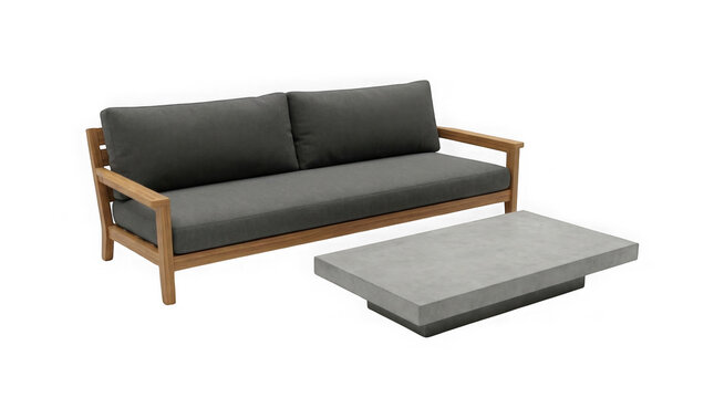 Modern Outdoor Teak Sofa And Concrete Coffee Table Set
