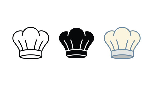 Chef hat icon set outline silhouette and color vector isolated on white background