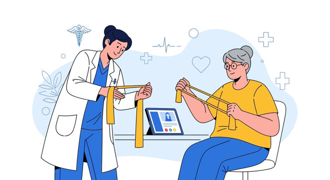 Medical Consultation And Exercise With Doctor And Elderly Patient Illustrated