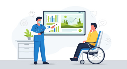 Fototapeta premium Medical Consultation And Healthcare Analysis In Modern Illustrated Design