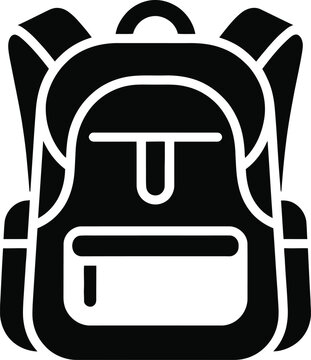 Simple line drawing backpack icon with white outline and transparent background for various design projects
