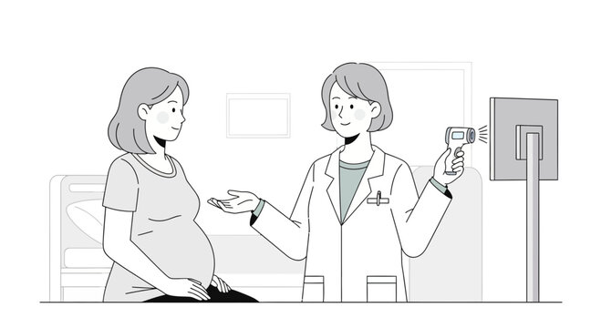 Medical Checkup Of A Pregnant Woman With Doctor Using Thermometer For Examination