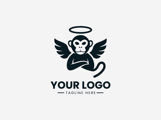 Fototapeta premium Monkey Angel black vector logo white background
