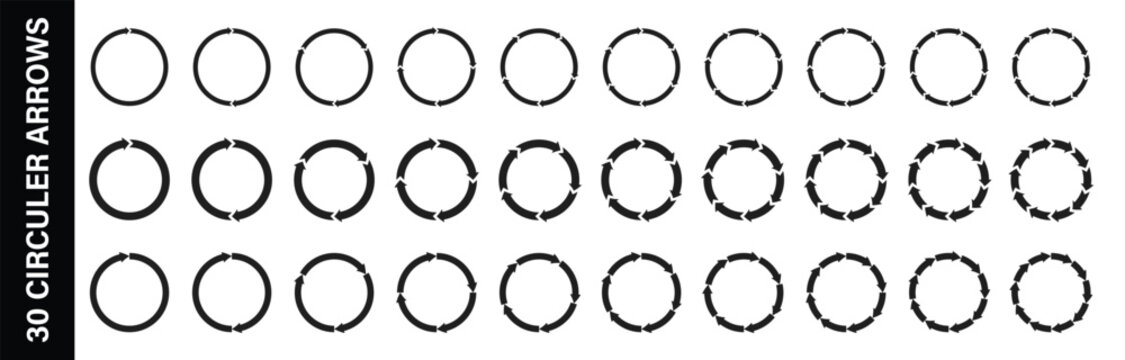 Circle arrows. Circular process, rotate infographic element. Round step loop, sync loading arrow symbol. Rotation option. Repeat, refresh, reload arrow icon symbol sign. Black loading symbol.